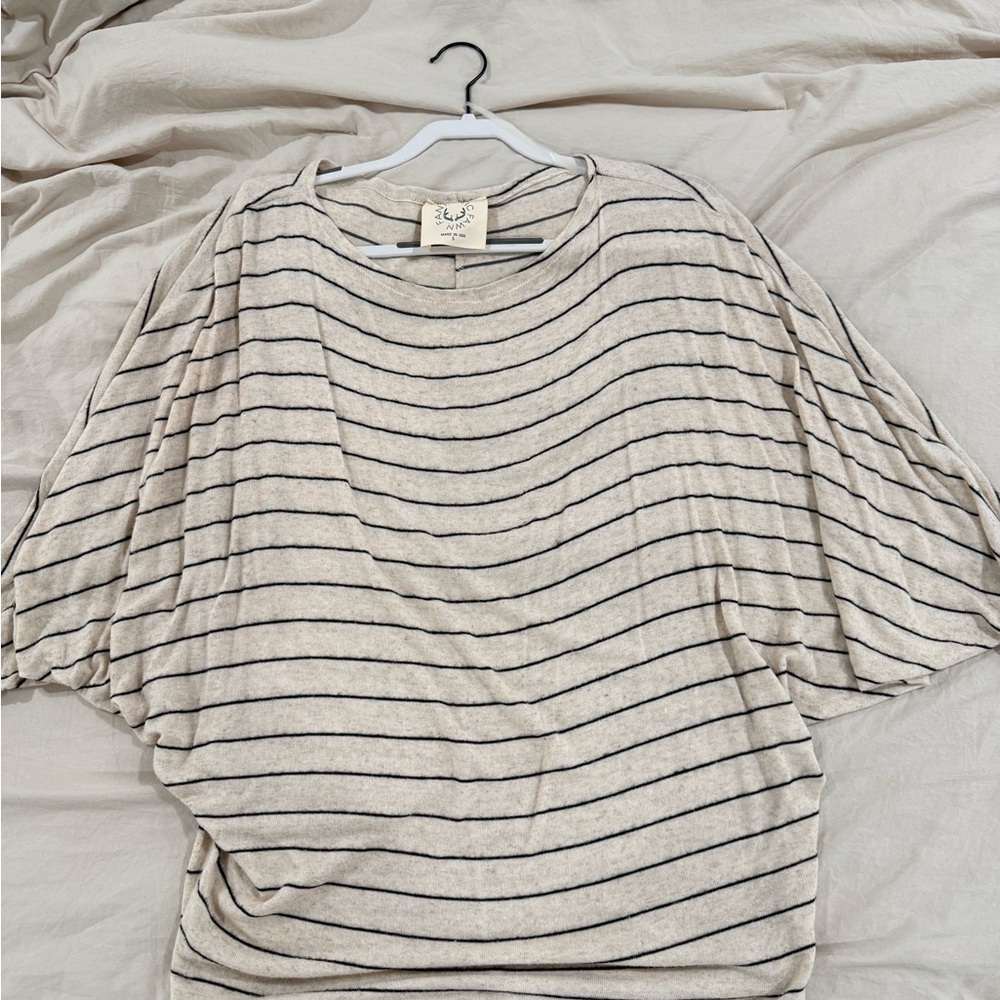Fantastic Fawn Beige & Black Striped Short Sleeve Top